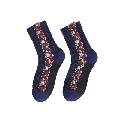 Knitted Socks With Printed Picture , Antifriction Retro Tube Socks