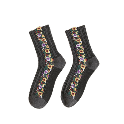 Knitted Socks With Printed Picture , Antifriction Retro Tube Socks