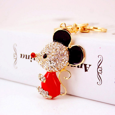 Metal Year Of The Rat Keychain 6cmx3.6cm Size Rhinestone Material