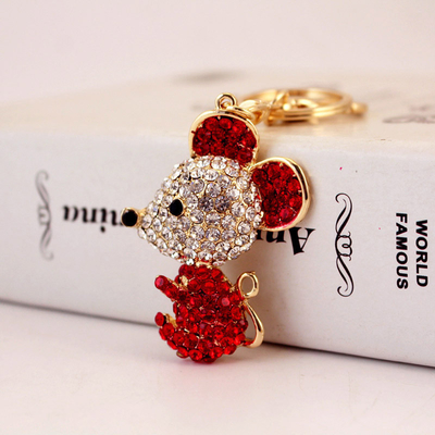 Metal Year Of The Rat Keychain 6cmx3.6cm Size Rhinestone Material