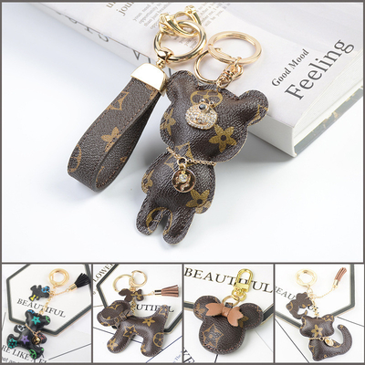 OEM Leather Teddy Bear Keychain , 65mm Cute Keychains For Women