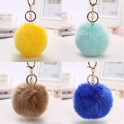 3inch Wide Key Chain Ornaments , Designer Pom Pom Keyring Faux Fur
