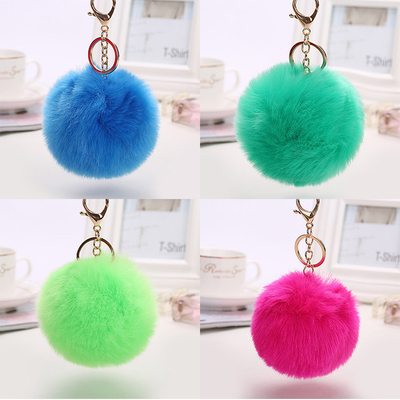 3inch Wide Key Chain Ornaments , Designer Pom Pom Keyring Faux Fur