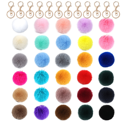 3inch Wide Key Chain Ornaments , Designer Pom Pom Keyring Faux Fur