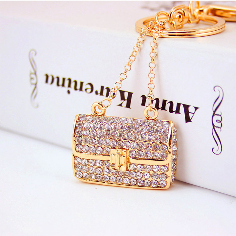Mini Bag Crystal Car Keychain Multifeature 50mm Length Multicolor